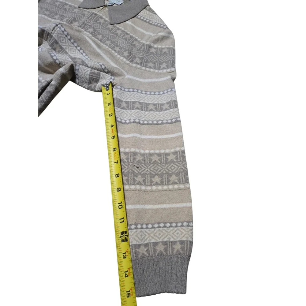 St John Sport Marie Gray Wool Blend Zip Up Sweater Fair Isle Star Beige Tan P